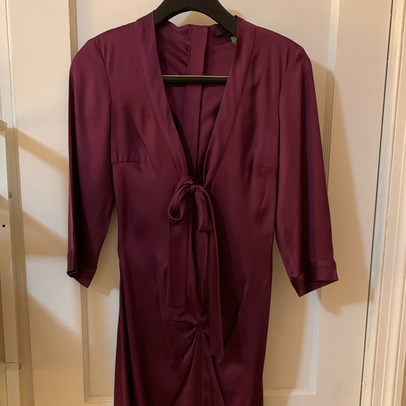 Hugo Boss silk purple deep Vneck dress size 4 - Picture 1 of 5